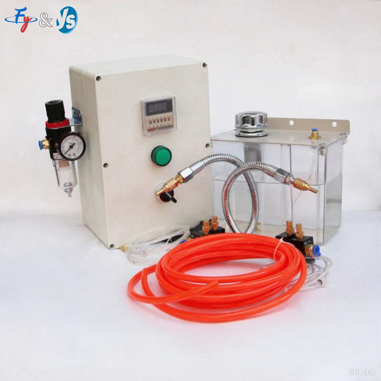 نظام CNC Coolant Mister التلقائي مع فلتر الهواء، صندوق التحكم، خزان المياه وبخاخ الرذاذ، فوهة رش أنبوب التبريد