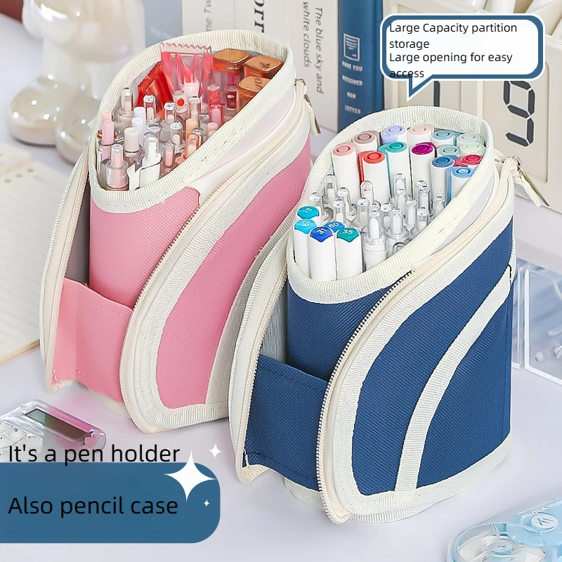 

Minimalist 2-in-1 Retractable Pen Bag Portable Creative Large Capacity Pencil Case Retractable Standing Pen Holder Stationery