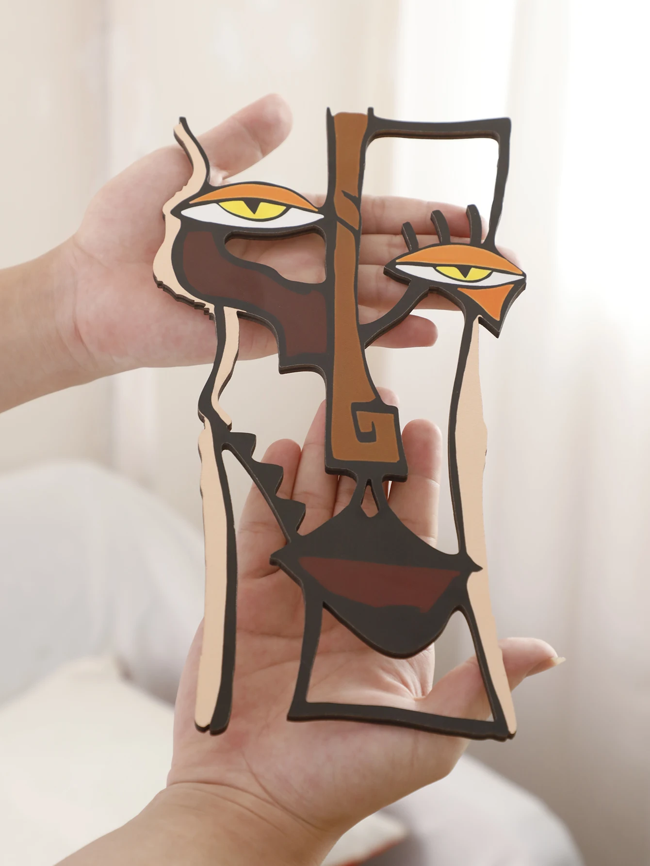 Abstract Face Wooden Wall Decor Art Wall Hanging Home Office Decorative Hanging for Living Room Bedroom and Hallway Crafts Gift