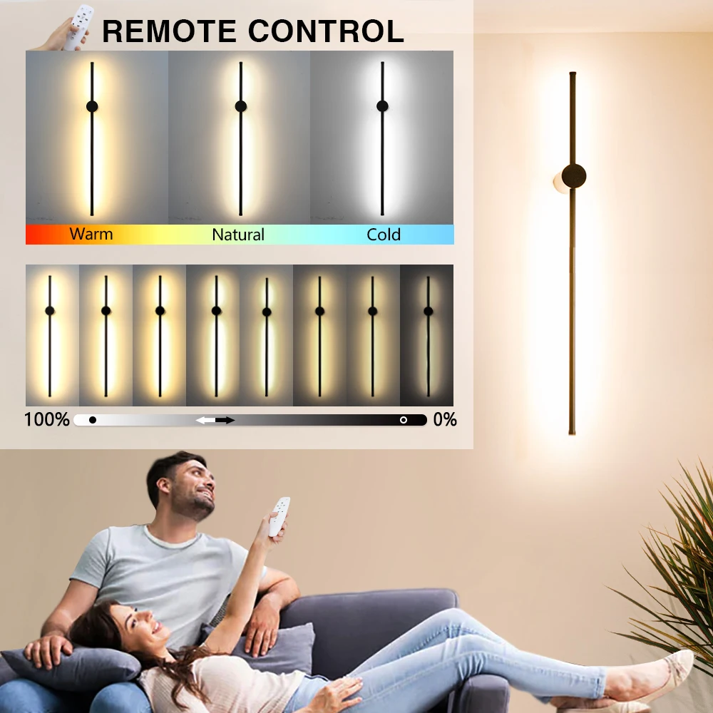 Imagem -06 - Nordic Long Led Wall Light Real Gold App Controle Remoto Lâmpada de Parede Escurecendo Wall Sconce Home Decor 350 ° 85v245v Pcs pc