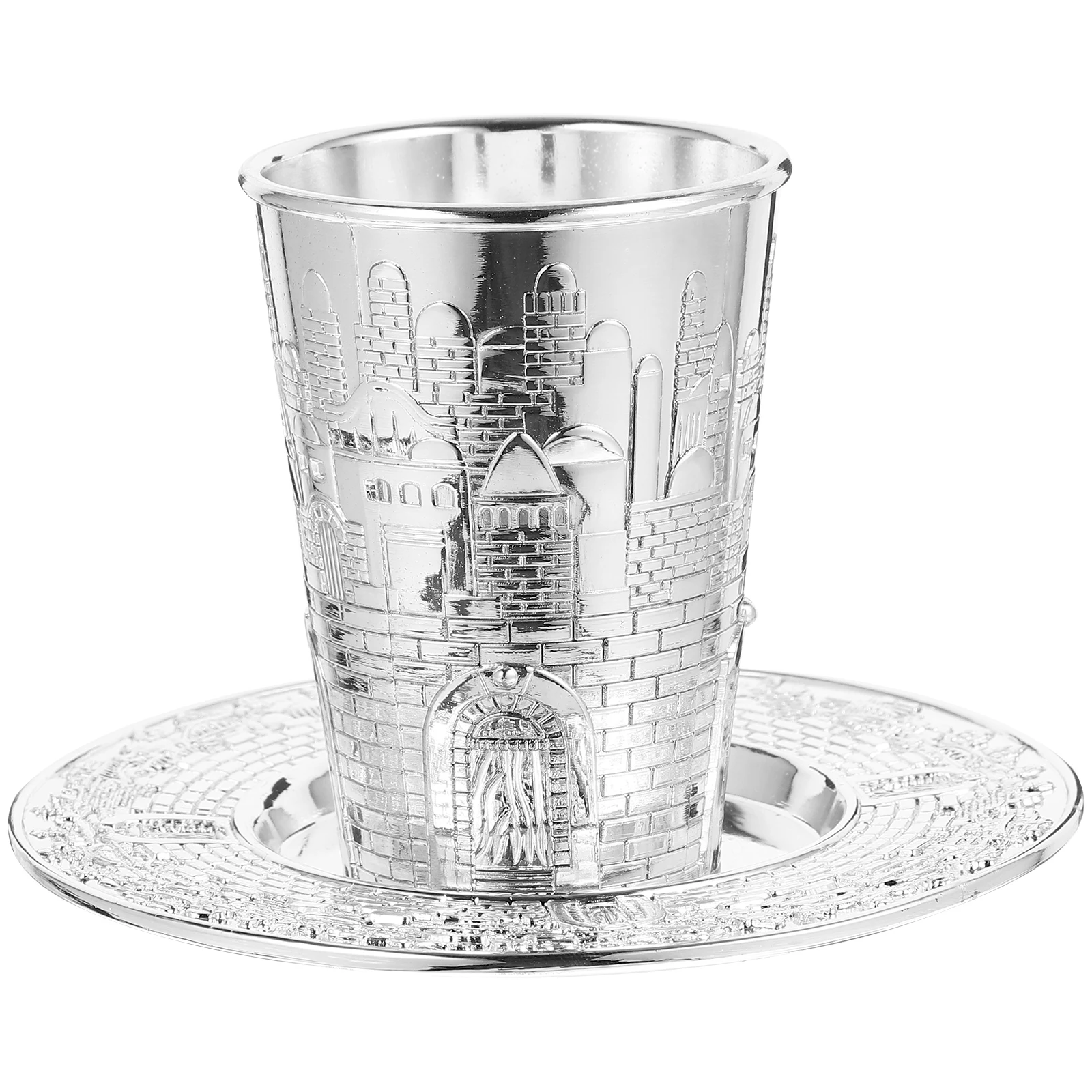 

1 set Glass Tray Set Cup Silver Plated Passover Shabbos Goblet Zinc Alloy Festival Holiday Gift Kitchen Bar Tools