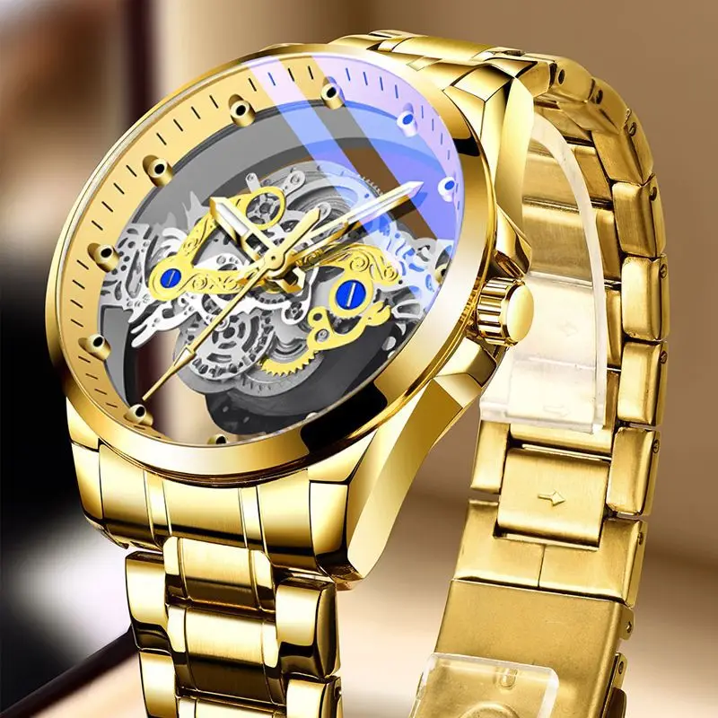 Men\'s Mechanical Watch Business Watch Hollow Out Transparent Fully Automatic Men\'s Watch Waterproof Glow Clock