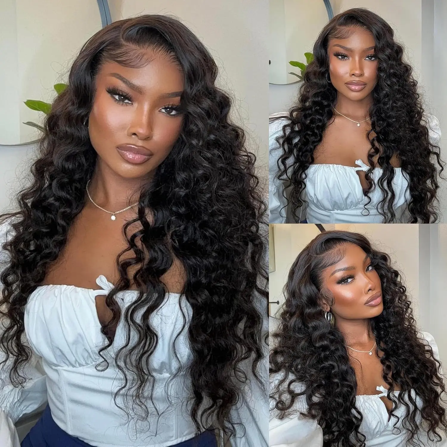 

Loose Deep Wave 4x4 Lace Front Wigs Human Hair Pre Plucked Loose Deep Curly Lace Frontal Wigs for Black Women Natural Hairline