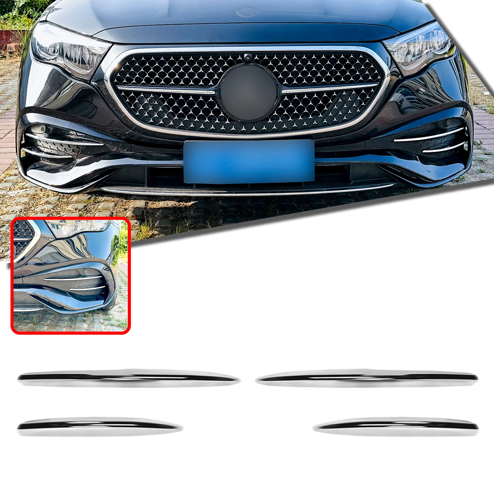 For Mercedes Benz E Class W214 S214 AMG Line 2024-25 Front Bumper Side Air Vent Molding Trim Fog Light Intake Frame Cover Canard