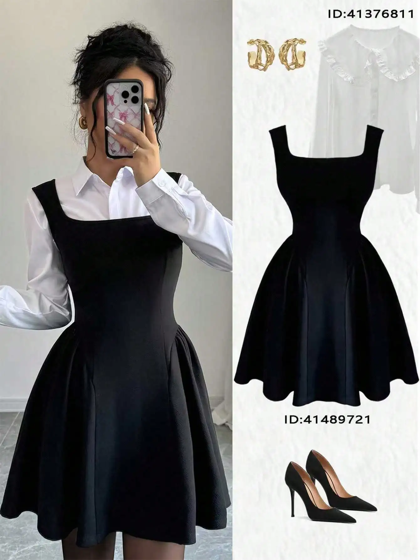 

Selianne New Ladies Square Neck Sleeveless A-Line Ruched Hem Dress, High Elasticity Textured Fabric Solid Color,