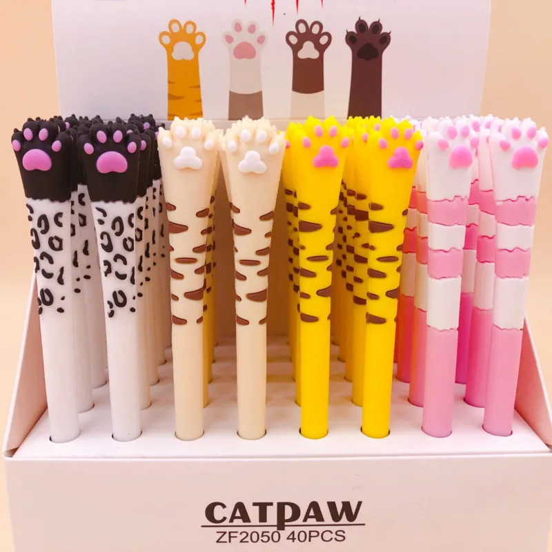 4 Piece Lytwtw\'s Cute Kawaii Cat Paw Silicone Claw Gel Pen School Office Supply Stationery Creative Sweet Black Cat Pretty