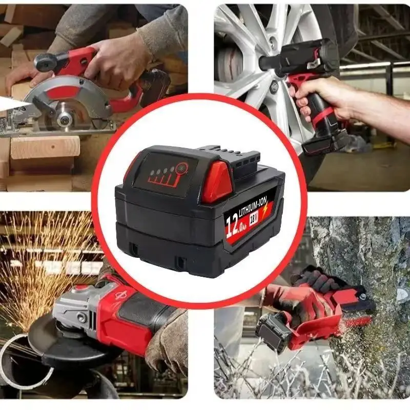 For Milwaukee M18 Power Tool 6.0Ah 9.0Ah 12.0Ah Lithium-ion Battery, Charger, Built-in 18650 Battery