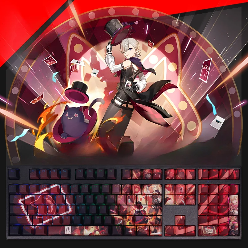 Genshin Impact Lyney 108 Keys  Anime game Keycaps PBT Material Cherry Profile Mechanical Keyboard Caps