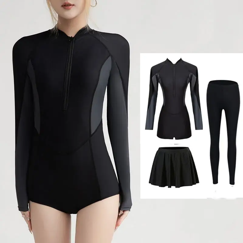 

Консервативный женский гидрокостюм с длинными рукавами, цельный купальник для сёрфинга, спортивный костюм для студентов, защита от солнца, костюм от медуз