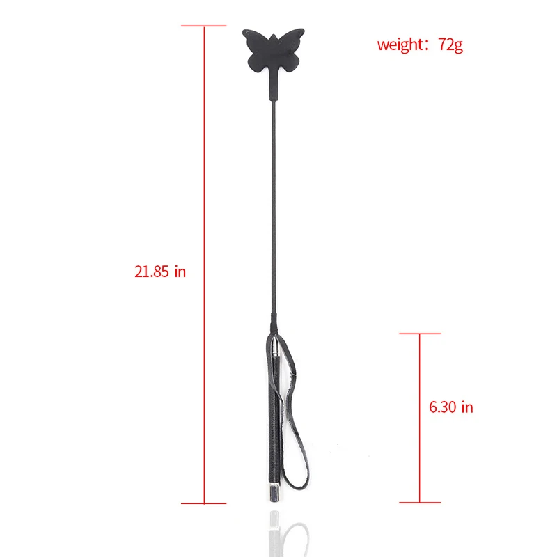 55CM Black Silicone Butterfly Shaped Top Long Straight Whip Riding Crop Flogger Paddle Slapper Horse Training Dressage Whips