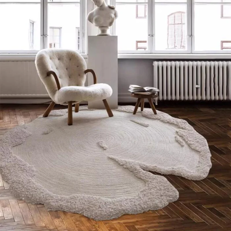 Round Irregular Carpet for Living Room Soft Thick Floor Mat Solid Color Handmade Rug Bedroom Home Decor Cloakroom Study Room Rug