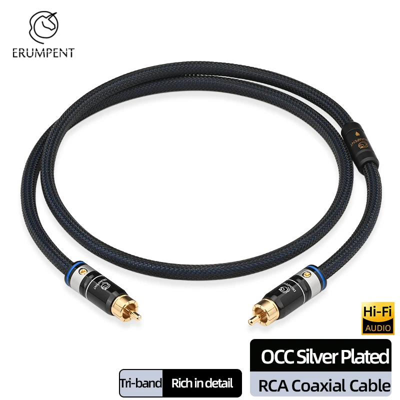 

ERUMPENT OCC Silver Plated 75ohm HiFi Digital Coaxial Audio RCA Cable High Quality RCA to RCA Male TV Amplifier Subwoofer Cable