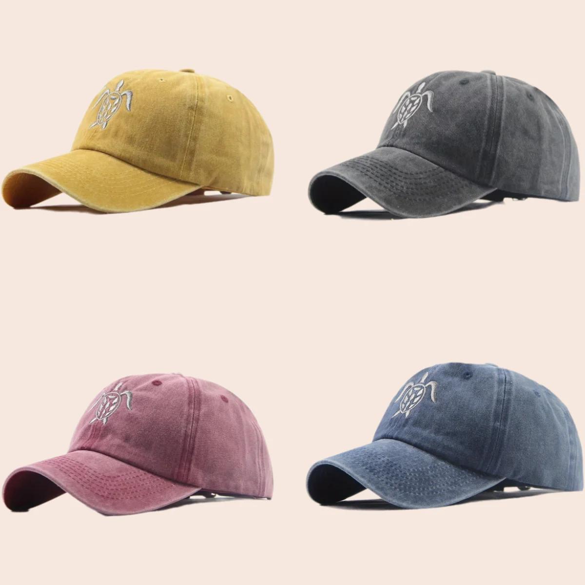 

Turtle Embroidery Baseball Cap for Men Washed Cowboy Vintage Leisure Street Hip Hop Cap Fashion Lightweight Outdoor Sunshade Hat