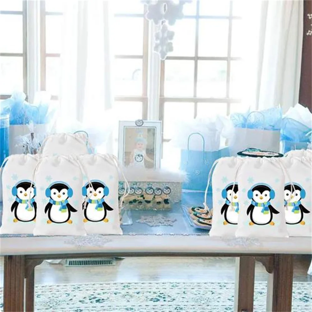 12 Penguin candy gift bags snowflakes Winter wonderland Frozen Animals Theme Birthday Party Baby Shower Decoration Supplies