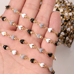 1meter Stainless Steel Enamel Black White Gray Love Heart Beads Chains for Necklace Bracelet Sweater Jewelry Making DIY