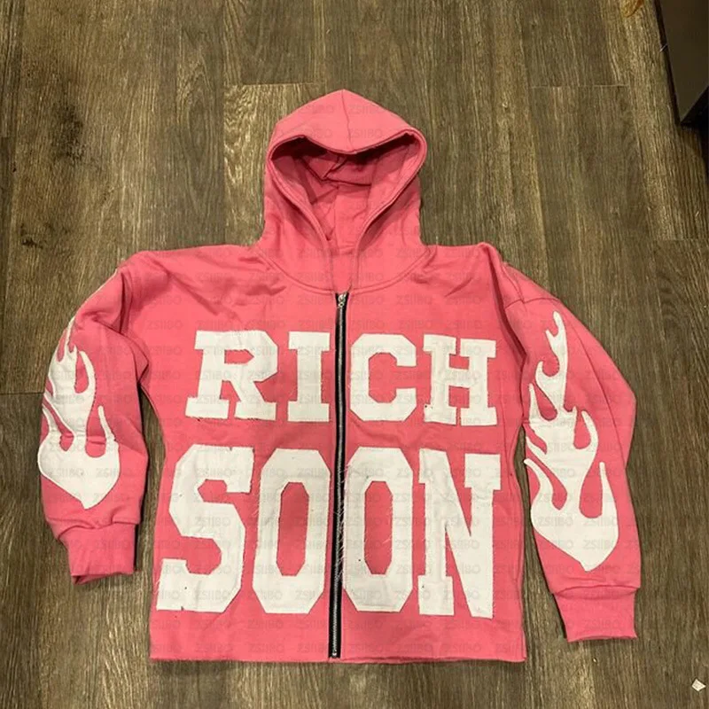 معطف أنيق للرجال من Rich Soon Y2K Goth Harajuku سترة فضفاضة غير رسمية للزوجين ملابس خروج جديدة سترات مطرزة بأحرف أبجدية عتيقة