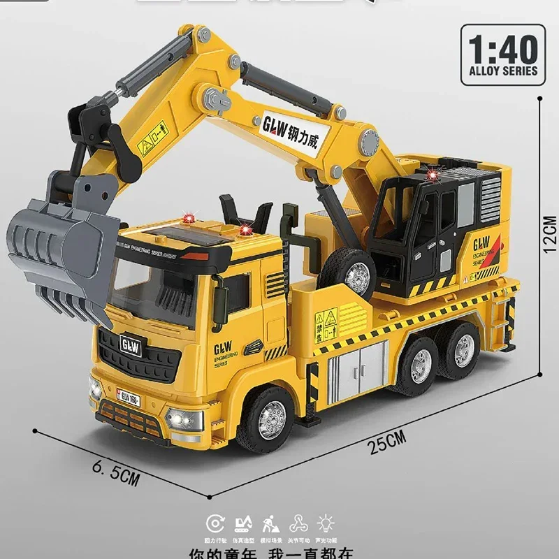 Alloy Dump Digger Mixer Truck, veículos de construção das crianças, Metal Model Cars, puxar para trás carro, brinquedos para crianças, 01:50 Escala