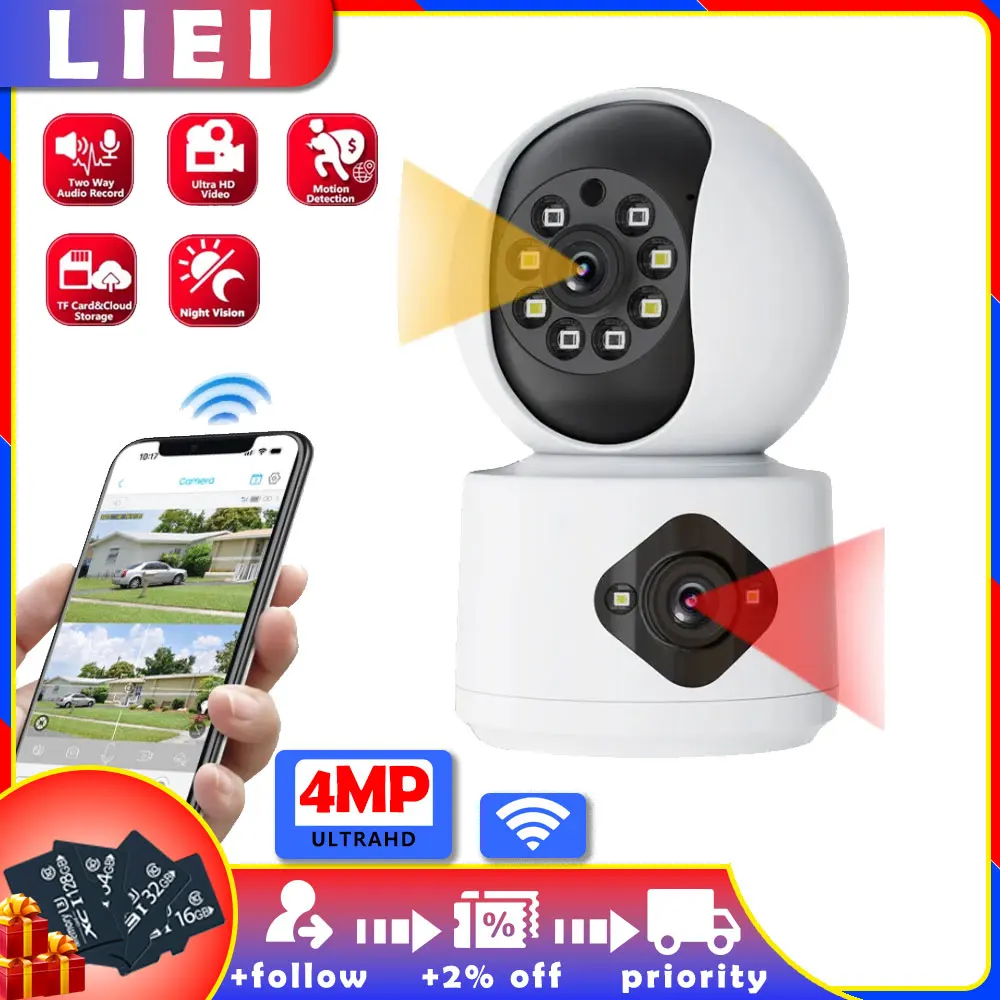 

LIEI 360 WIFI Surveillance Camera 4MP Dual Lens Wireless indoor AI Human Detect Digital CCTV Camera Security PTZ IP 360 Cameras