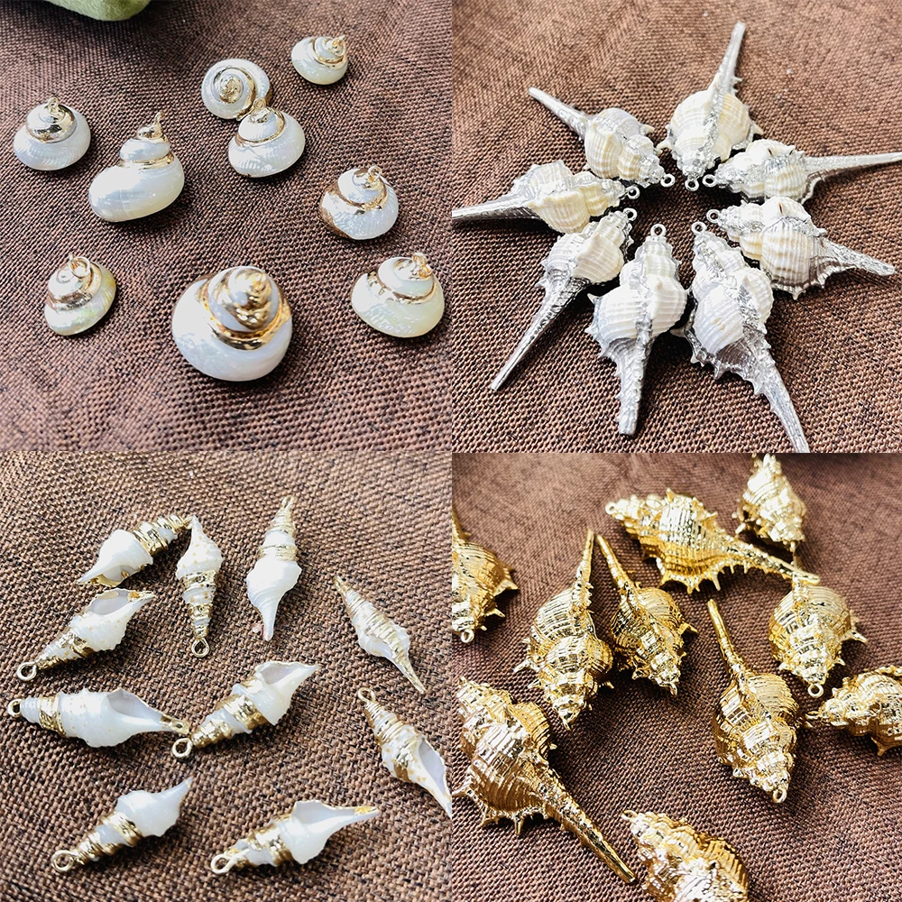 

10pc/lot Natural Shell Conch Pendants Reiki Heal Gold Plated Shuck for Fashion Jewelry Making DIY Necklace Earrings Gift