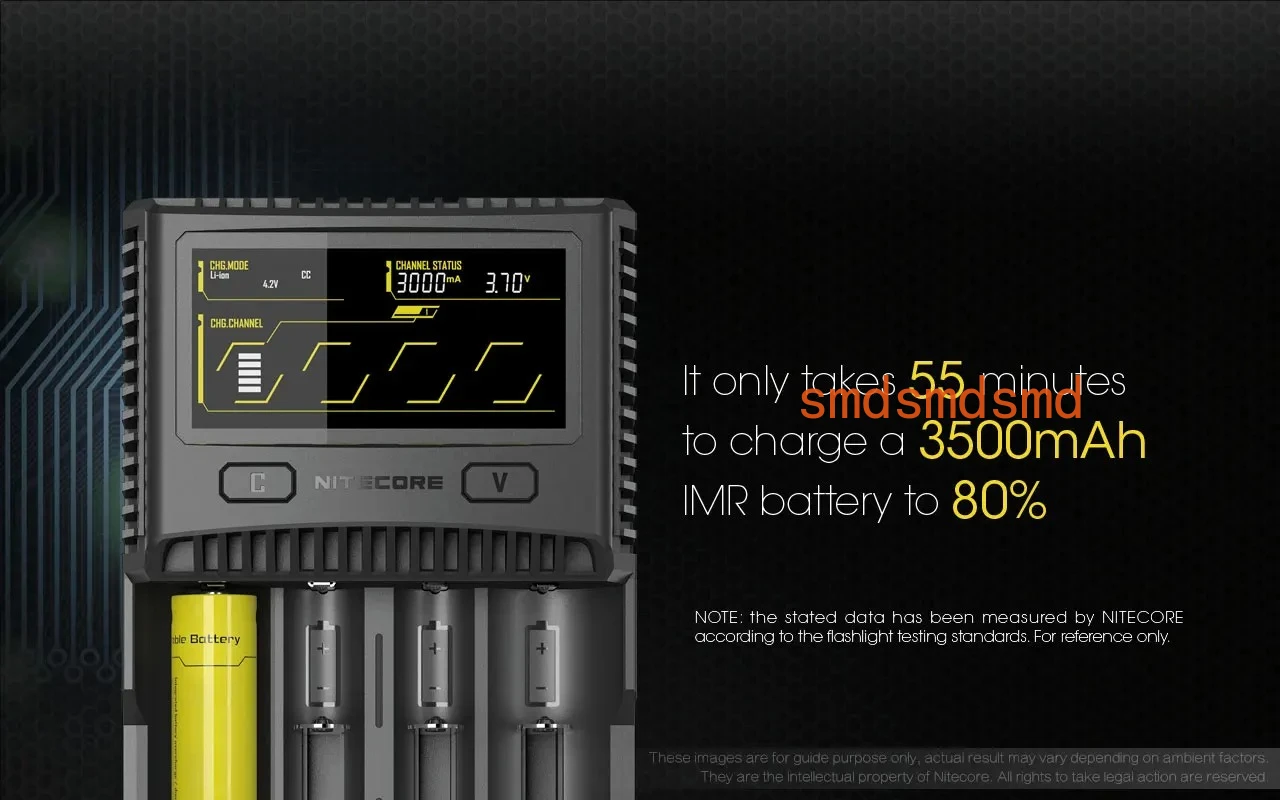 

Зарядное устройство SC4 для быстрой зарядки с 4 слотами, общая мощность 6А, совместимо с аккумуляторами IMR 18650, 14450, 16340, AA