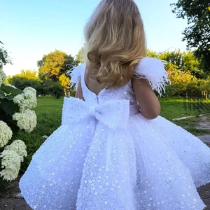 White tulle dress for girls, sequins' lace, 3-9 years old, first communion, ball, wedding party, lady of honor, child princess 10 Main Sales Dress Bridesmaid Wedding - №10