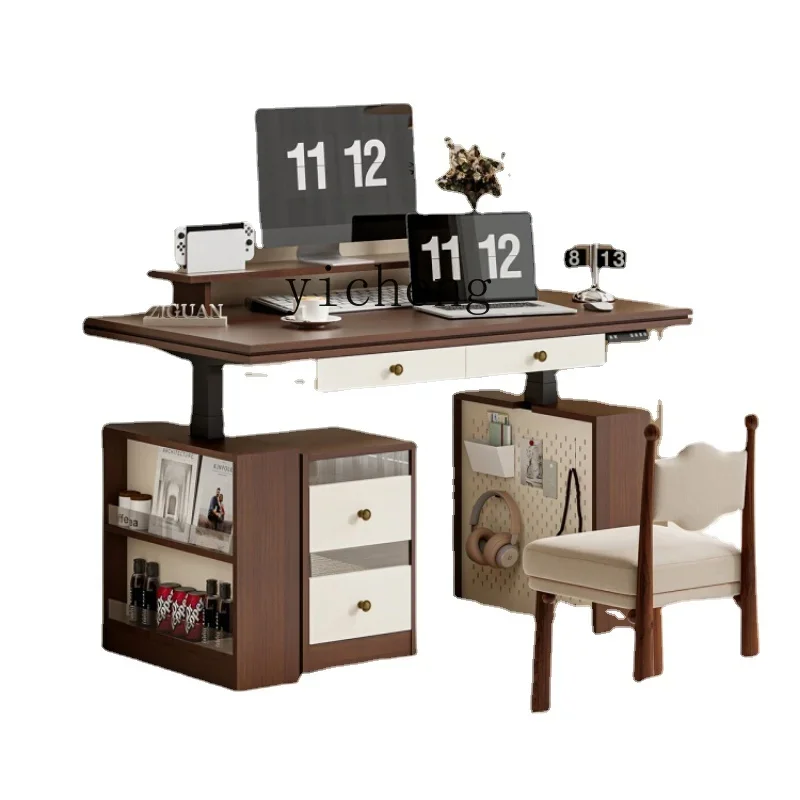 ZZf Electric Lifting Desk Multifunctional Standing Workbench with Storage Cabinet Middle and Ancient