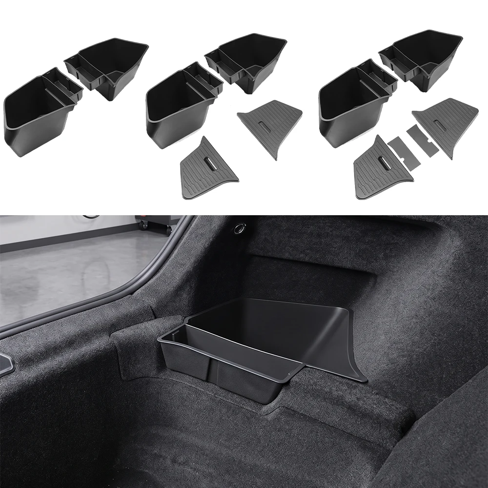 Car Trunk Side Storage Box For Tesla Model Y juniper Auto TPE Cover Mat Partition Board Stowing Space Organization Accessories