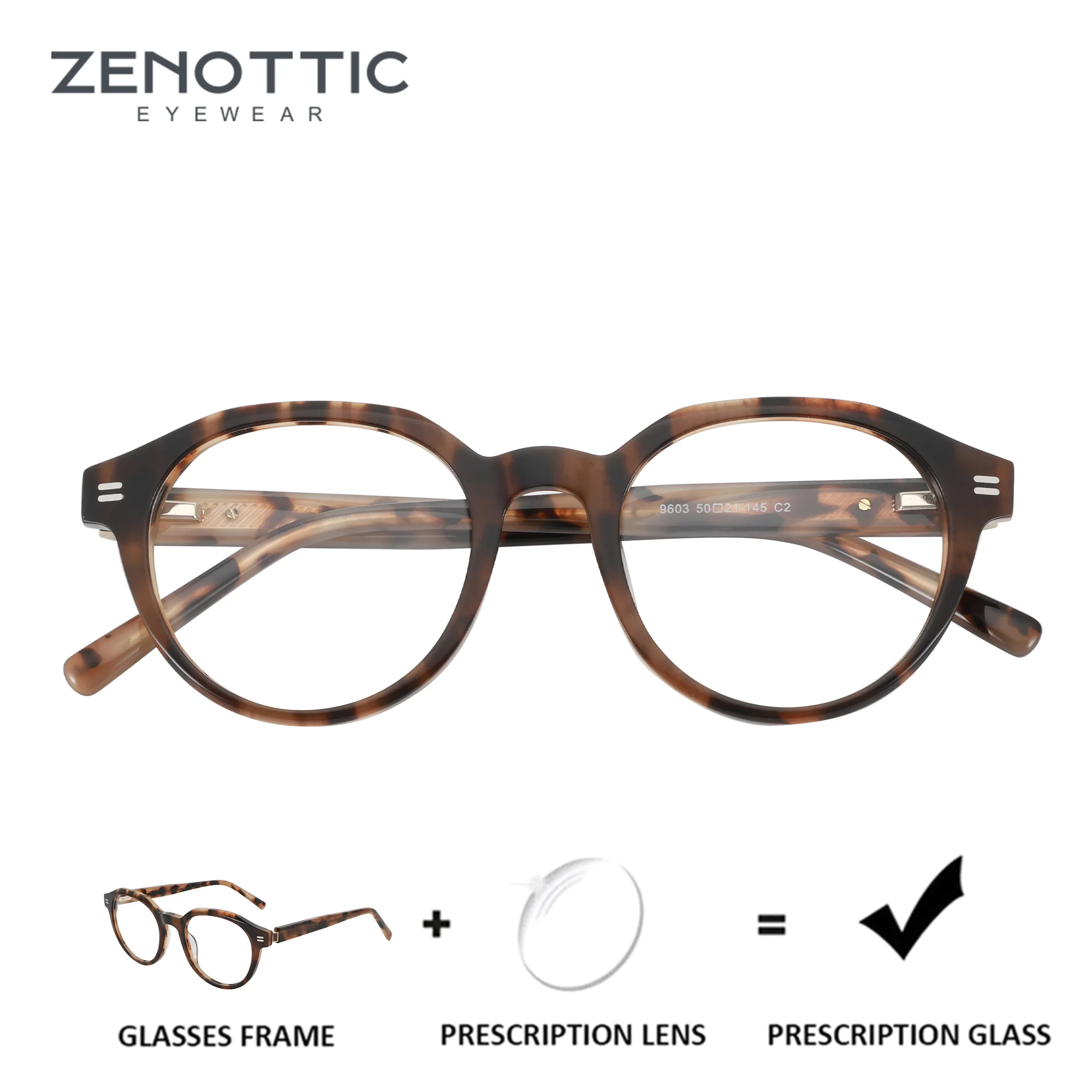ZENOTTIC (M Size) Modish Acetate Round Prescription Glasses For Woman Men Optical Eyeglasses Anti Blue Light Photochromic Lenses