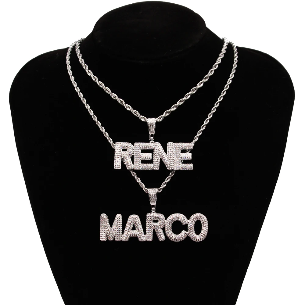 

CUSTOM Bling Cubic Zirconia Bubble Lettes Nameplate Custom Letters Pendant Necklace Personalized Name Necklace For School Boy