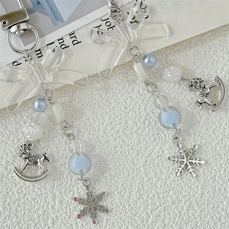 Cute Romantic Snowflake Trojans Bow Mobile Phone Chain Lanyard Bag Hanging Ornaments Pendant Keychain Girly Sweet Accessory Gift