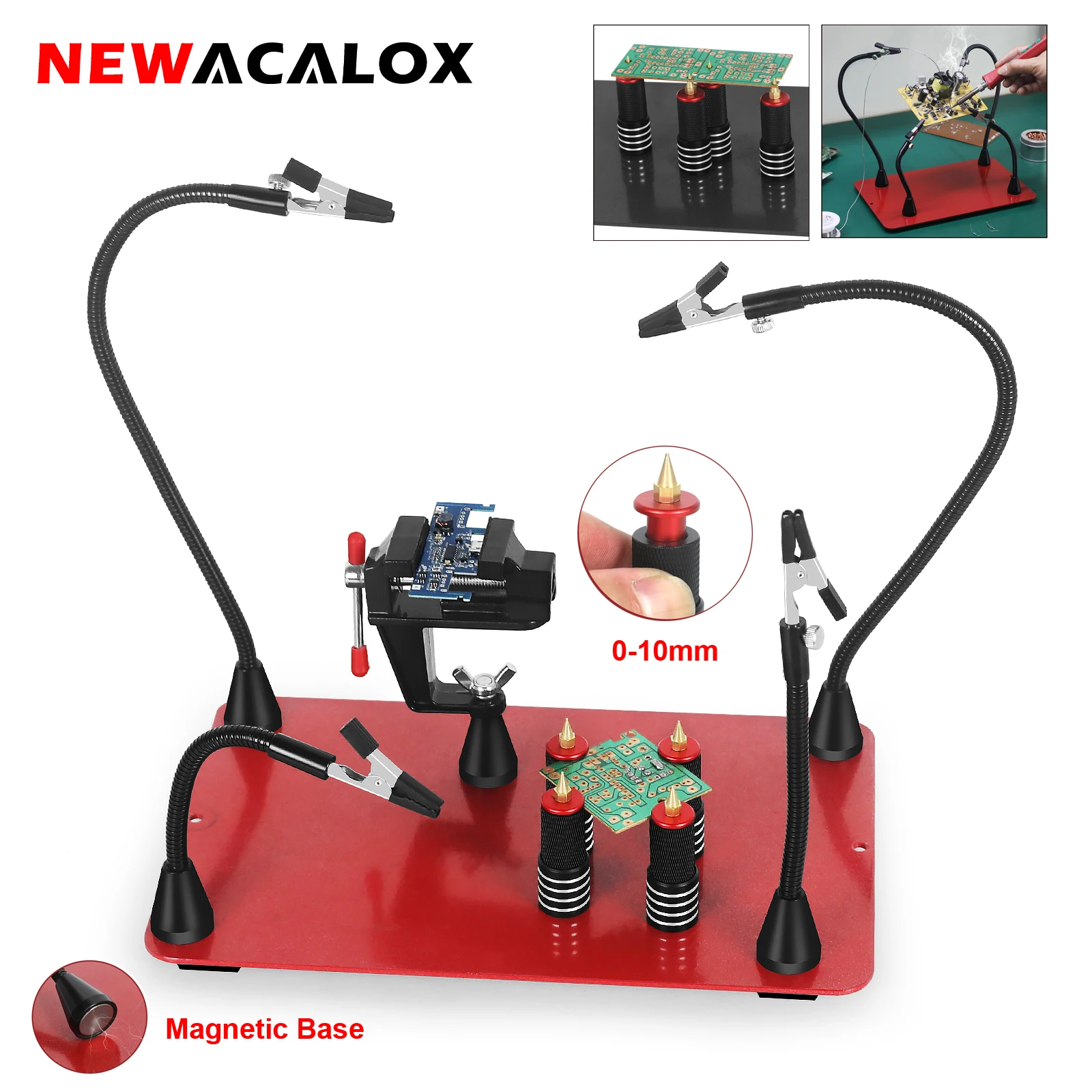 NEWACALOX Soldering Third Hand Tool PCB Holder with Magnetic 4Pcs Flexible Arms Crafts Jewelry Welding Workshop Helping Station