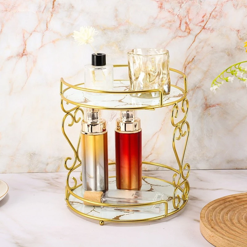 DSA gold wrought iron storage rack, living room decoration shelf, bedroom makeup storage box wholesale