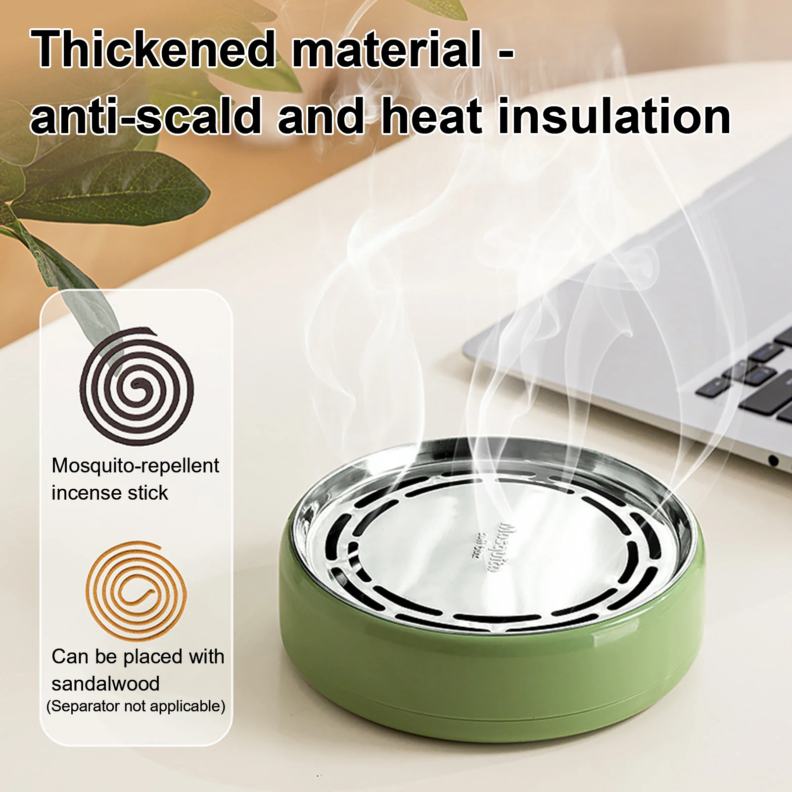 Mosquito Coil Tray Portable Round Mosquito-Repellent Incense Holder High-Temperature Resistant Metal Plate Covered Dustproof Des