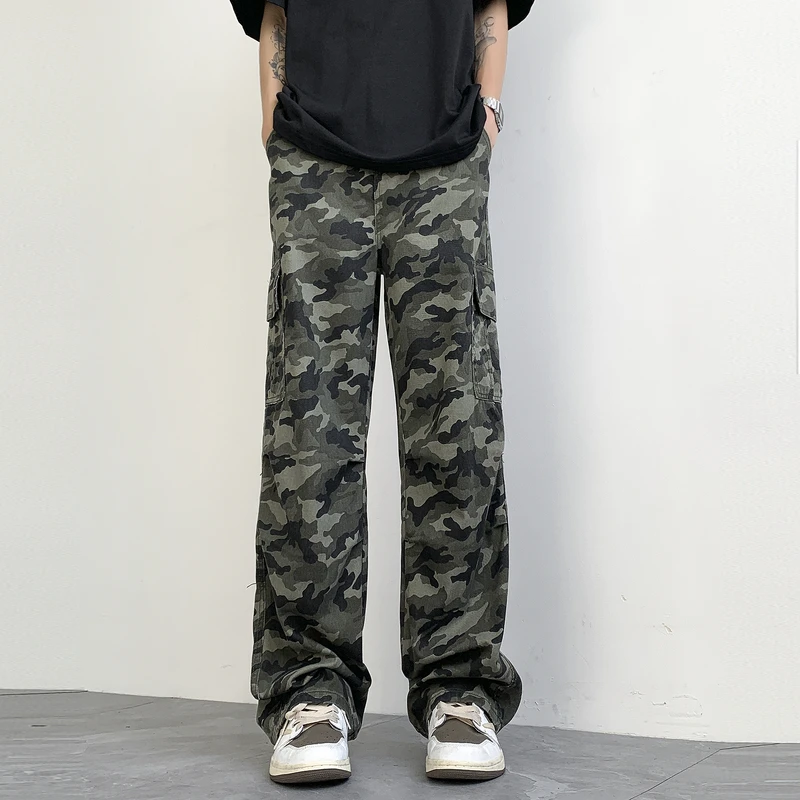 

Camouflage Cargo Pants Unisex Y2K Retro 100 Cotton Multi-Pocket Wide Leg Pants Men's Climbing Street Clothing Straight Leg Pants