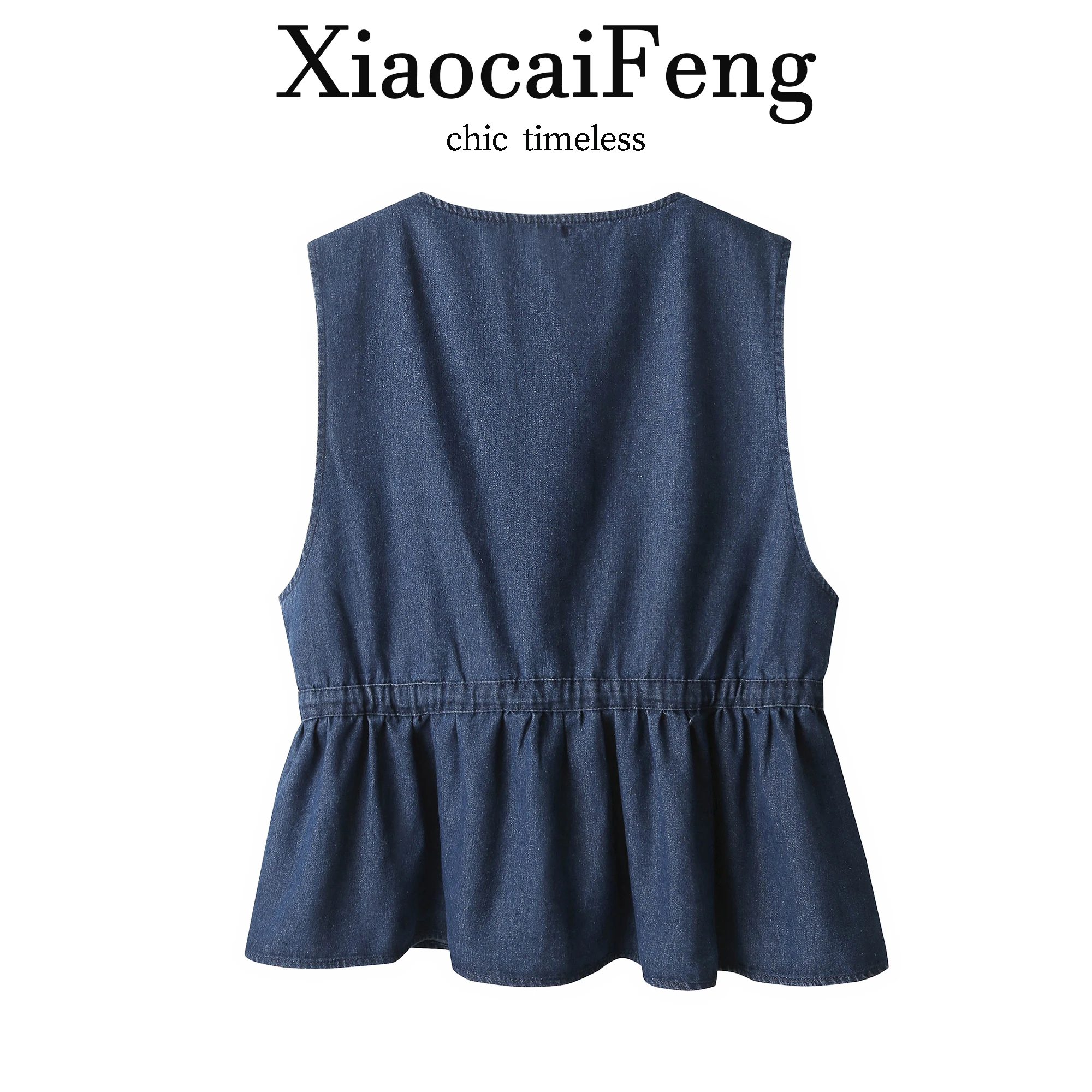 Japanese Style Artistic Denim Vest Women's Summer  Youth Waist Cinching Sleeveless Shoulder Pad Open Cardigan Top