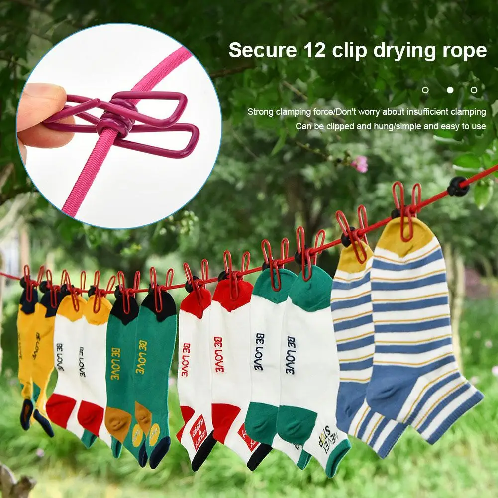 Portable Clothing Clothesline With 12 Clips Retractable Laundry Dryer Clothes Rope Drying Rack Cloth Hanging Line For Outdo L2O8