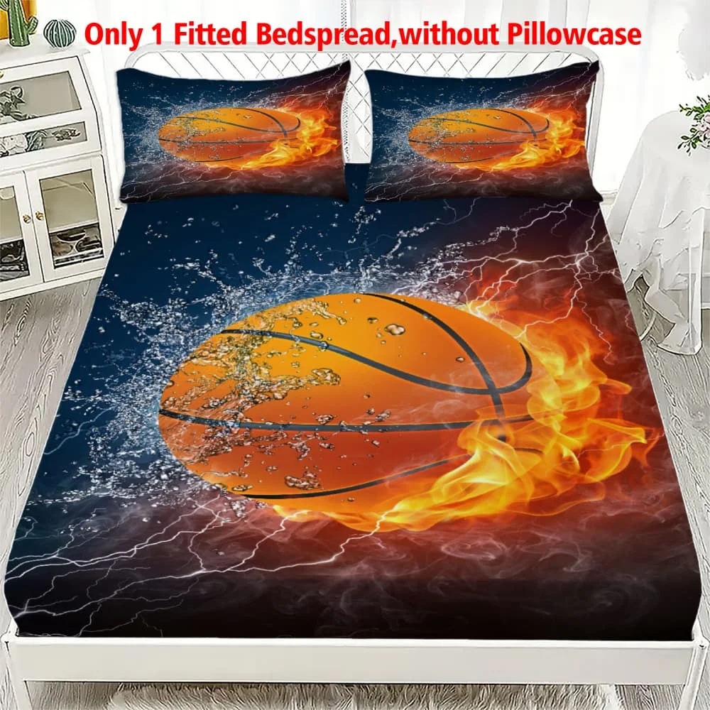 1 Stück Feuer-Wasser-Blitz Basketball-Druck Spannbettlaken mit Tiefen Taschen Elastischer Matratzenbezug Einzel Doppel Queen King Schlafzimmer-Deko