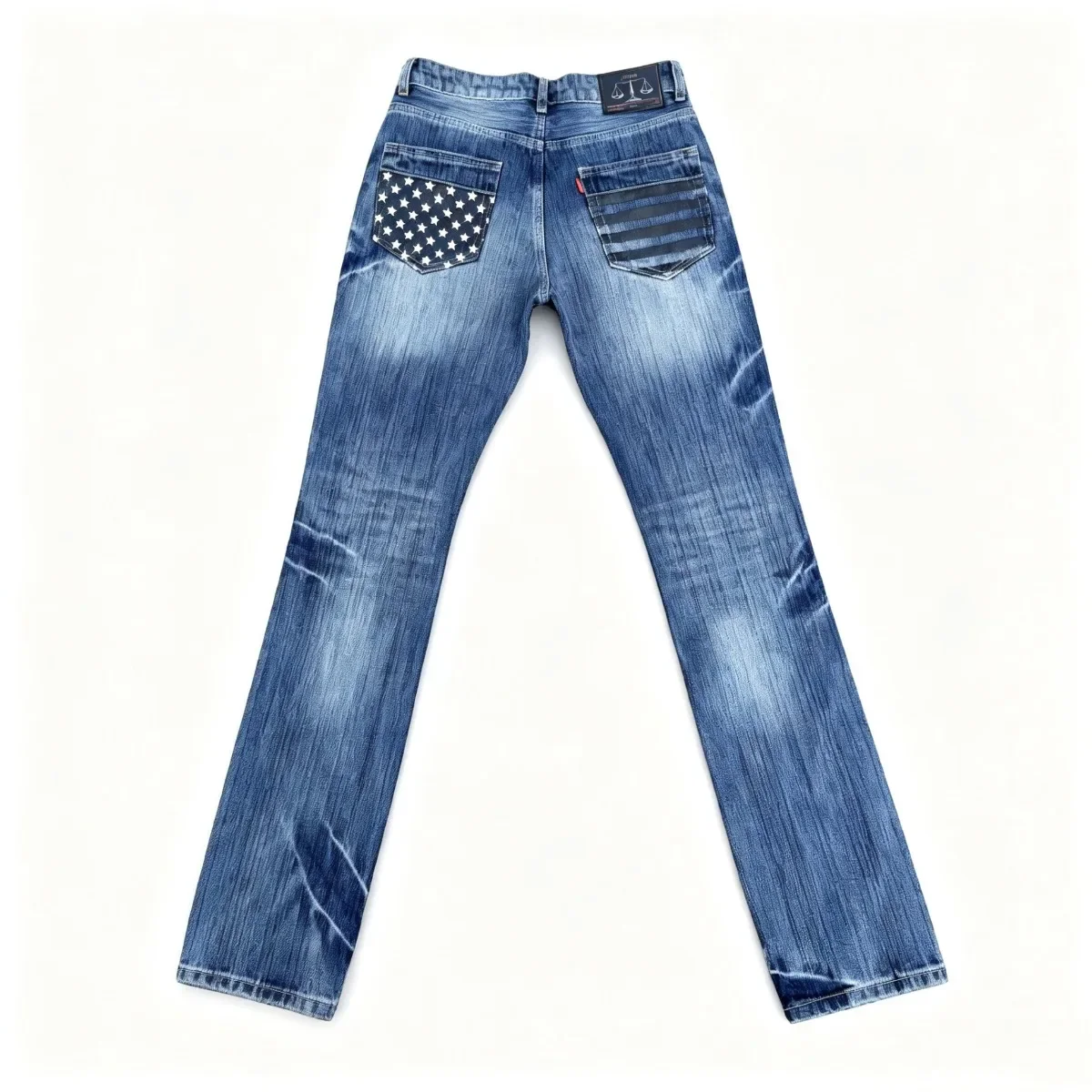 Men Ghost Print Denim Jeans Fog Blue Straight Leg Cotton Pants Mid Waist Distressed Vintage Washed Light Luxury Casual Streetw