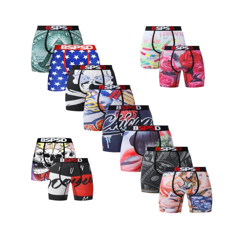 

1Pcs Sexy Men Underwear Boxers Cueca Male Printed Panties Lingerie Men Underpants Boxershorts Plus Size Boxer Briefs Trunks