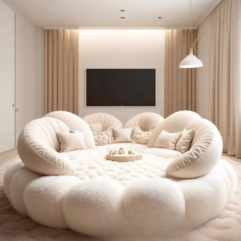 Cremefarbenes Sofa, Doppelbett B & B 2,4 Meter, cremefarbenes großes rundes Schlafsofa 2 Meter