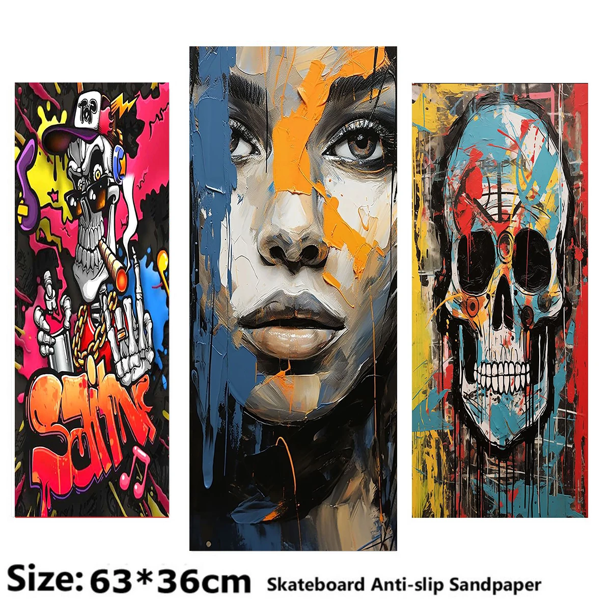 Graffiti Old Man Skull Pattern Electric Scooter Anti-slip Sticker Sandpaper Skateboard Grip Tape Sheet 63*36cm