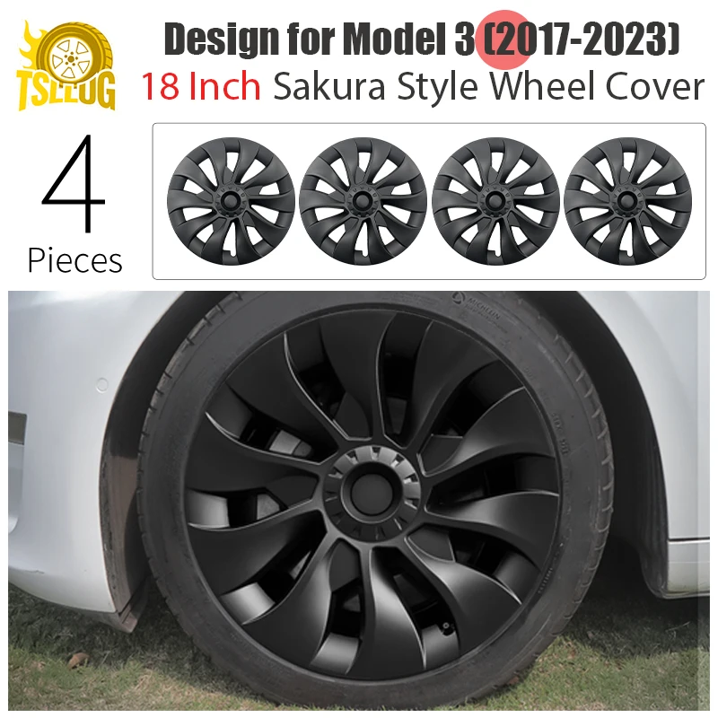 

4 шт., 18-дюймовый чехол на колесо для Tesla Model 3 Sakura, сменный автомобильный колпак, полный обод, автомобильные аксессуары 2017-2023