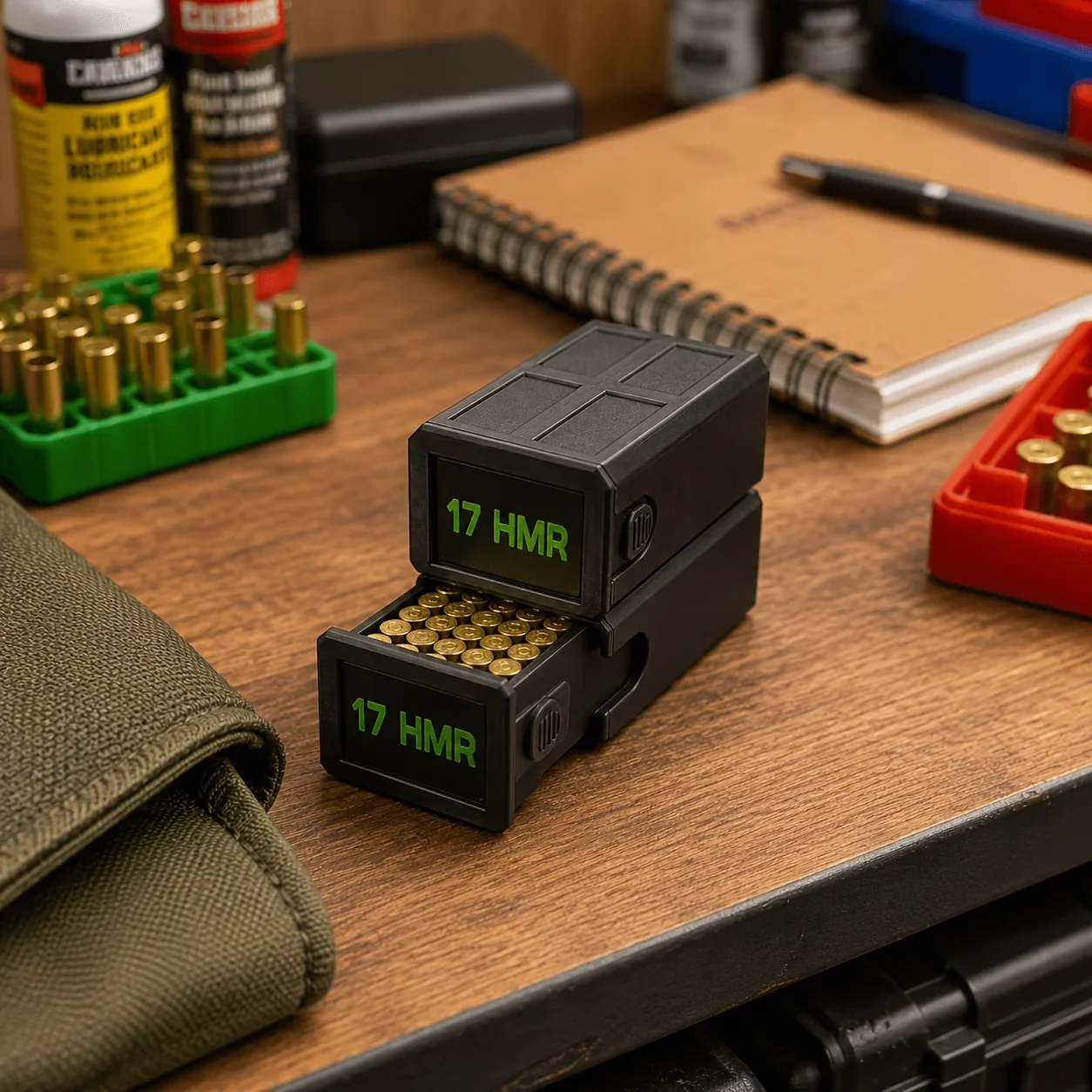 17 HMR Bullet Storage Case, 50-Round Portable Pull-Out Ammo Box with Safety Latch, Tactical Shooting and Hunting Accessory