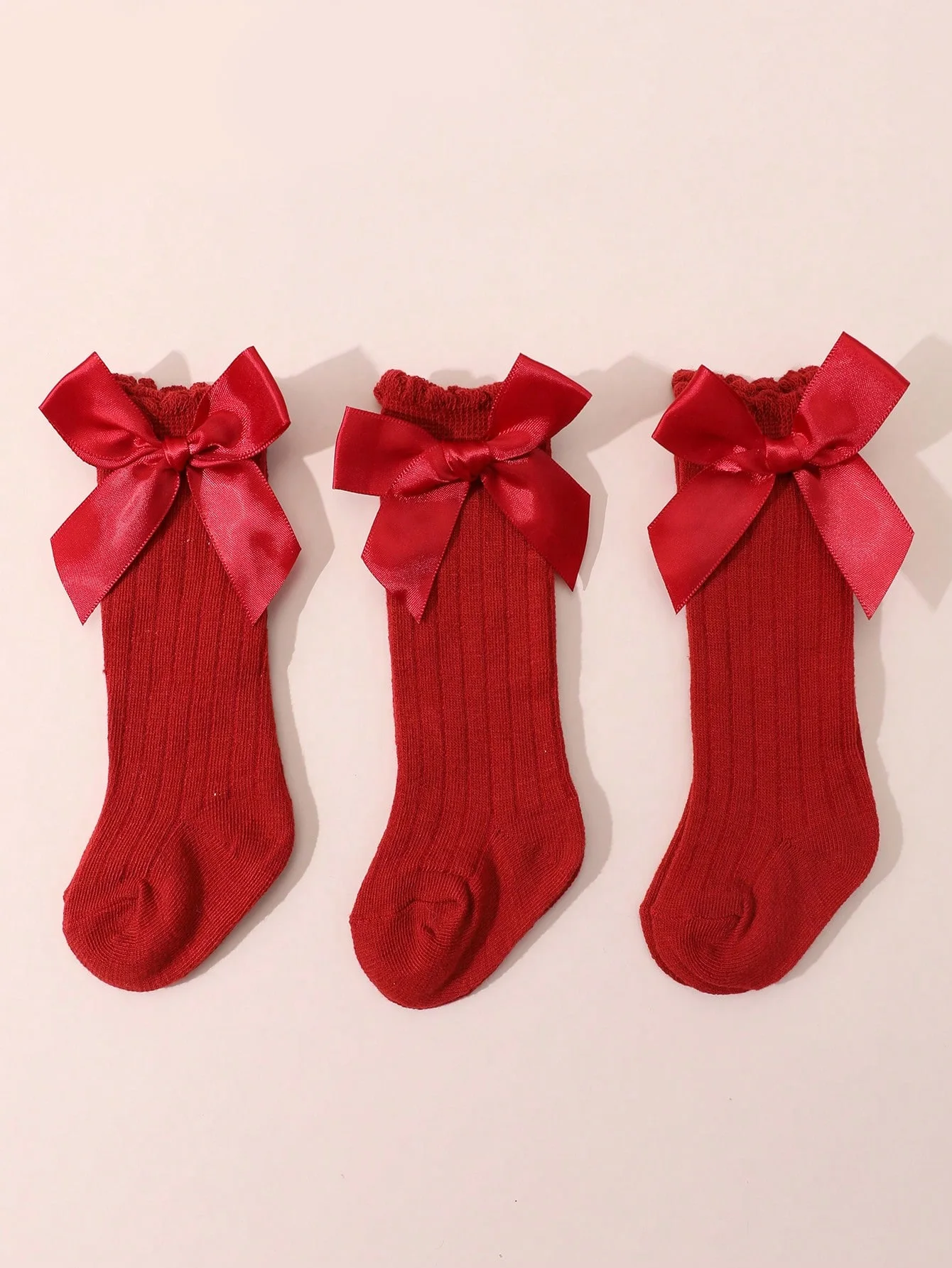 3 Pairs Baby Girls Knee-High Socks with Side Bownots Decoration,Soft Breathable Non-Slip Princess Stockings for 0-36 Months Kids