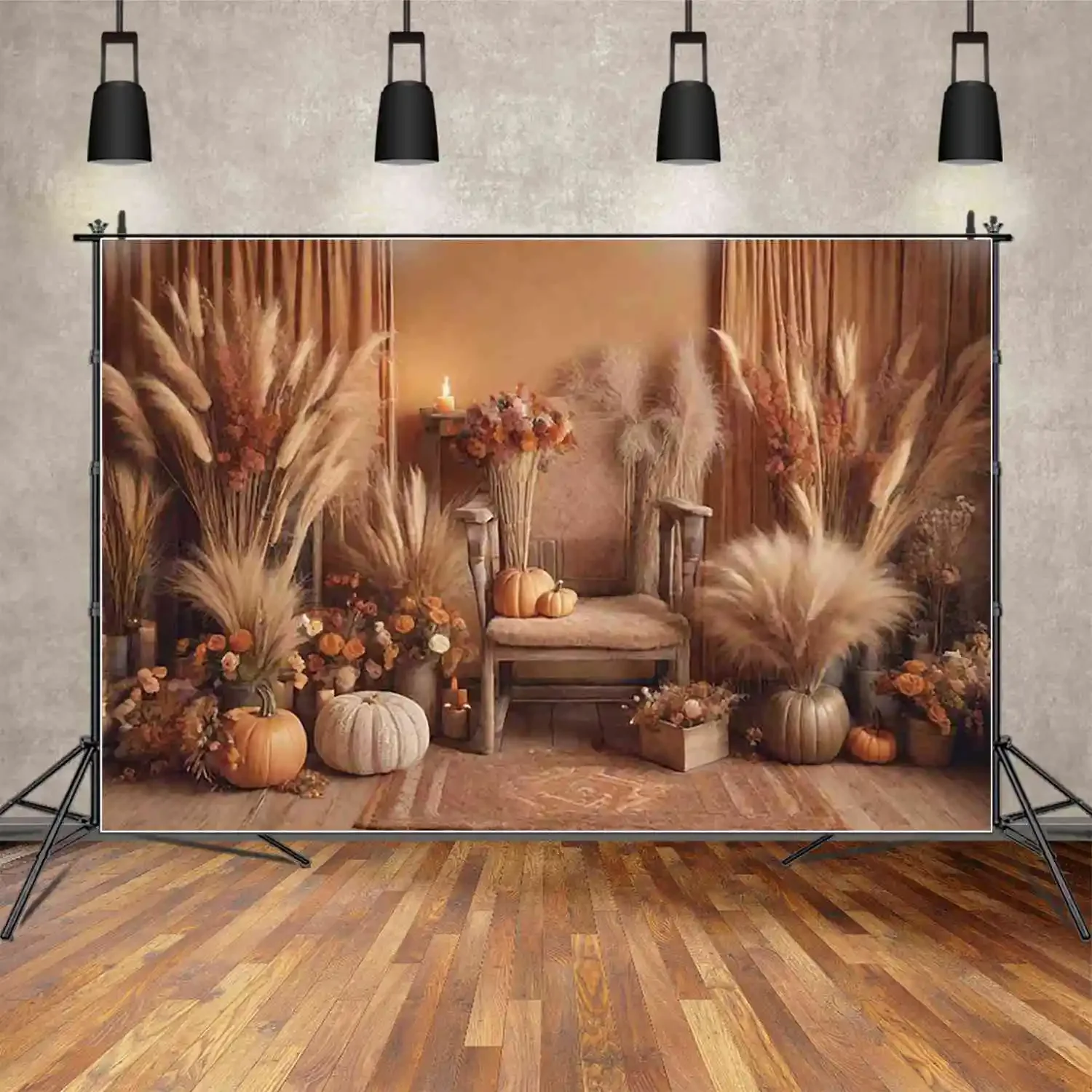 MOON.QG Thanksgiving Day Photography Backdrop Thatch Autumn Bohomian Photocall Background Children Studio Photobooth Props
