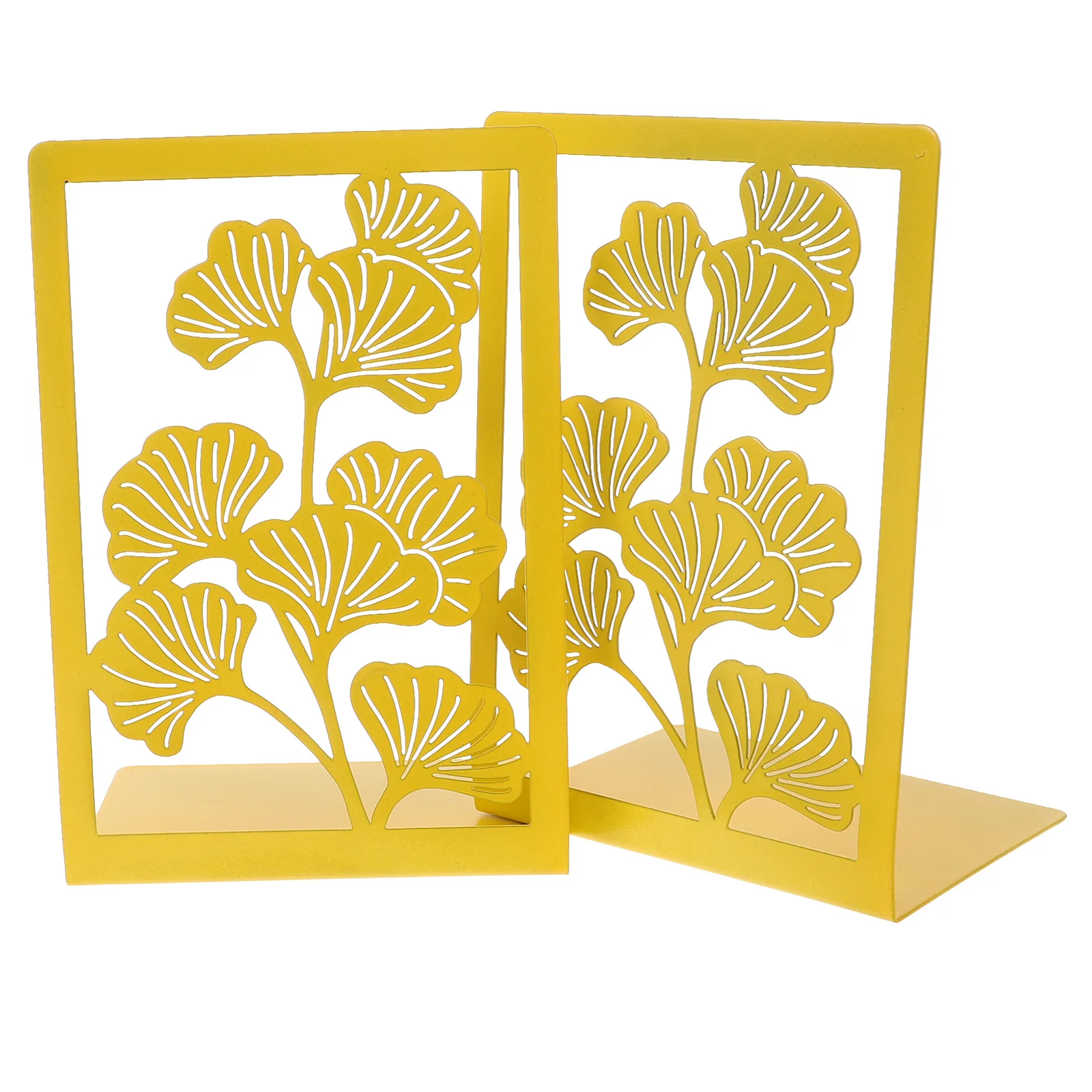 2pcs Metal Bookends Desktop Organizer Study Shelf Stand Ginkgo Biloba Yellow Decorative Multi-Function File Holder