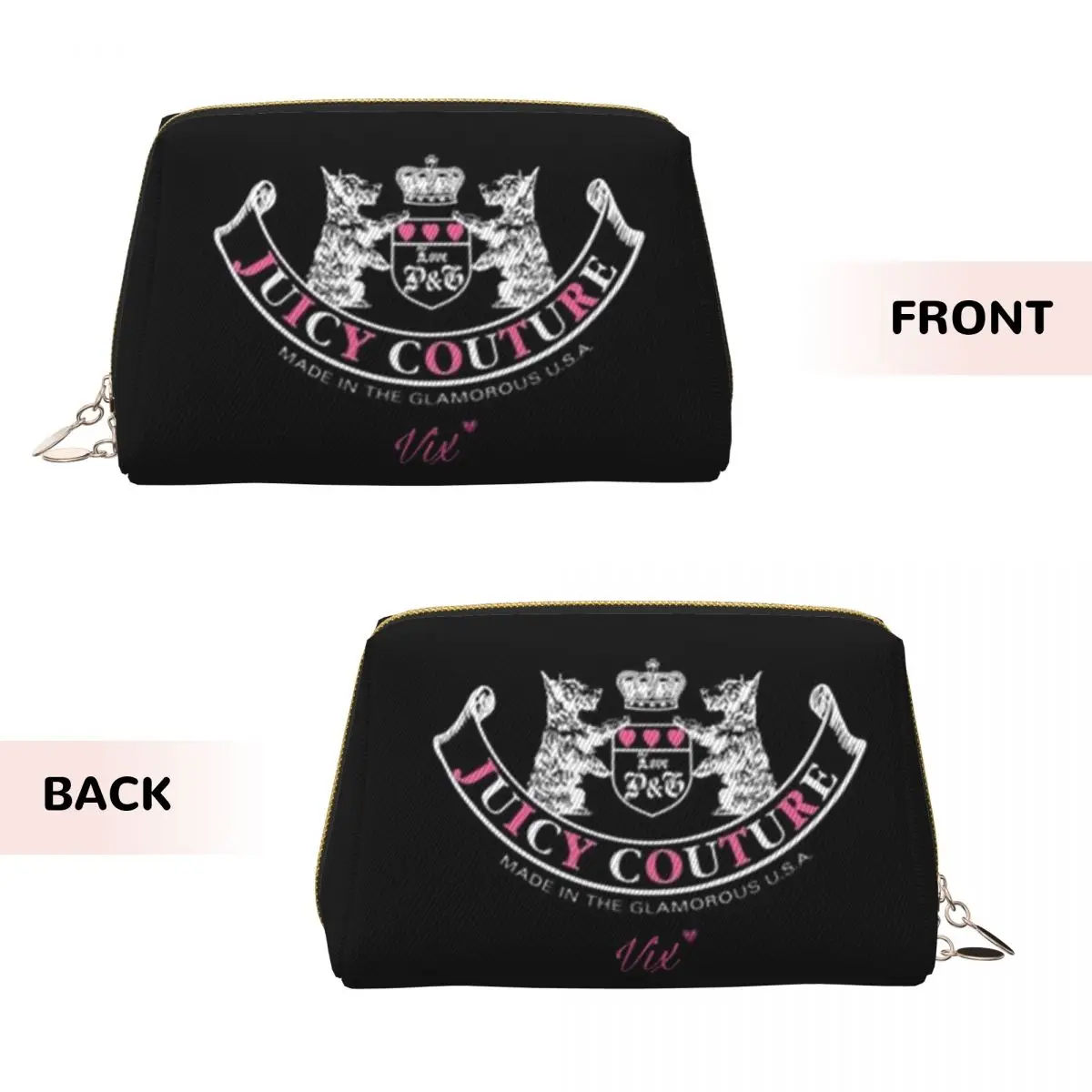Y2k Juicy Couture Crest Women Cosmetic Bags Travel Makeup Organizer Pouch Toiletry Storage Dopp Kit Box