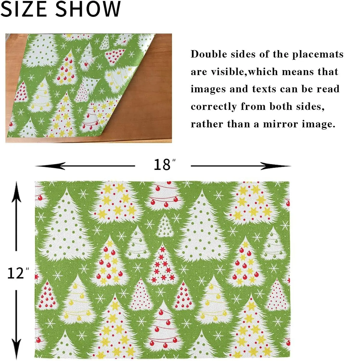 Christmas Trees Placemats Set of 4 Shining Table Mats 12x18 Inches Double Sided Print Placemat for Dining Table Kitchen Holiday