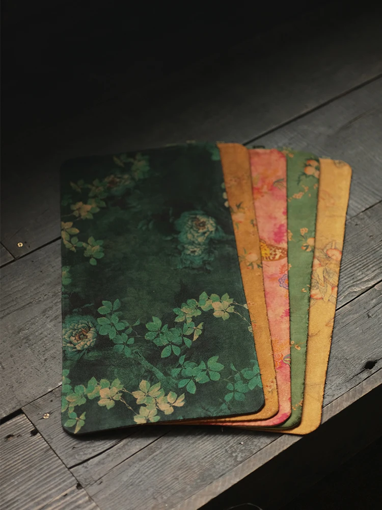 

Двусторонний шелковый настольный флаг для чайной церемонии с ручной печатью, дизайн «Нежно-голубой облачный шелк», изысканный дизайн