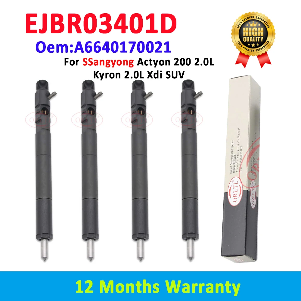 ORLTL 4 PCS EJBR03401D Diesel Injector A6640170021 Fuel Injection Nozzle 6640170221 For SsangYong Actyon Kyron 2.0L 3401d